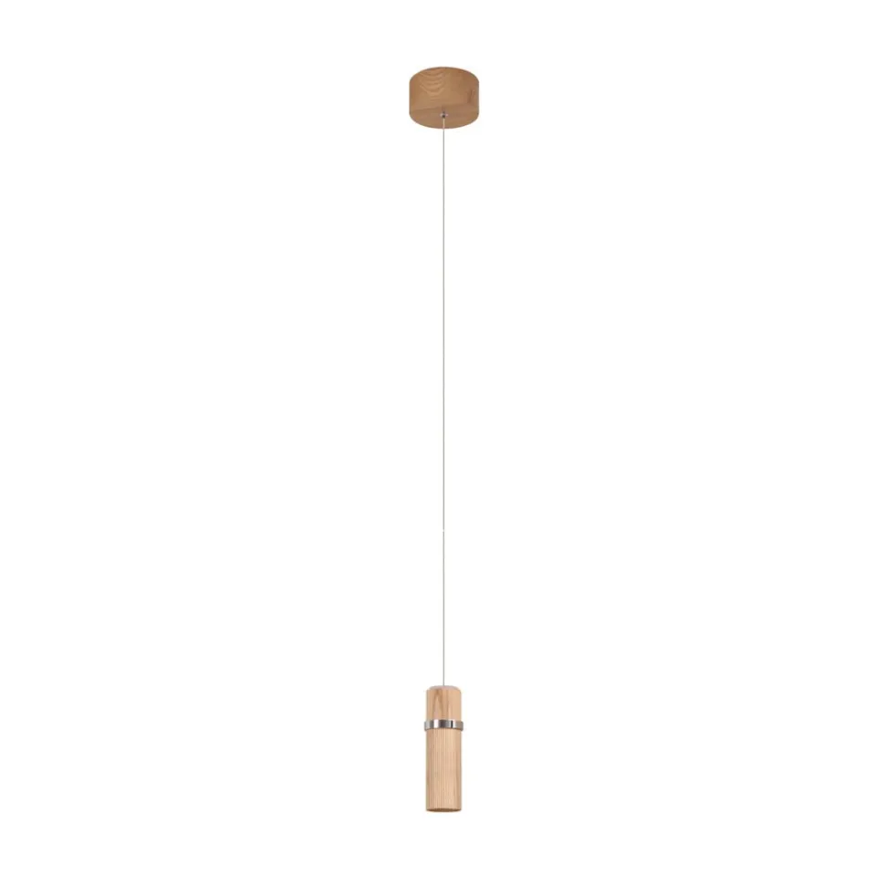 Lucande LED-pendel Nojus, træ, op/ned, Ø 6 cm