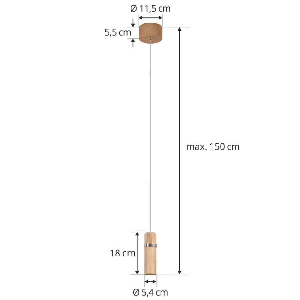 Lucande LED-pendel Nojus, træ, op/ned, Ø 6 cm