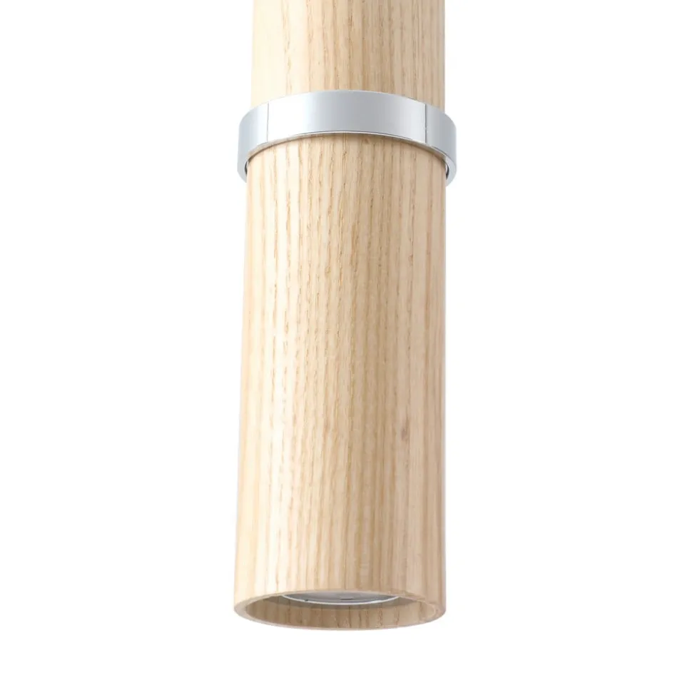 Lucande LED-pendel Nojus, træ, op/ned, Ø 6 cm