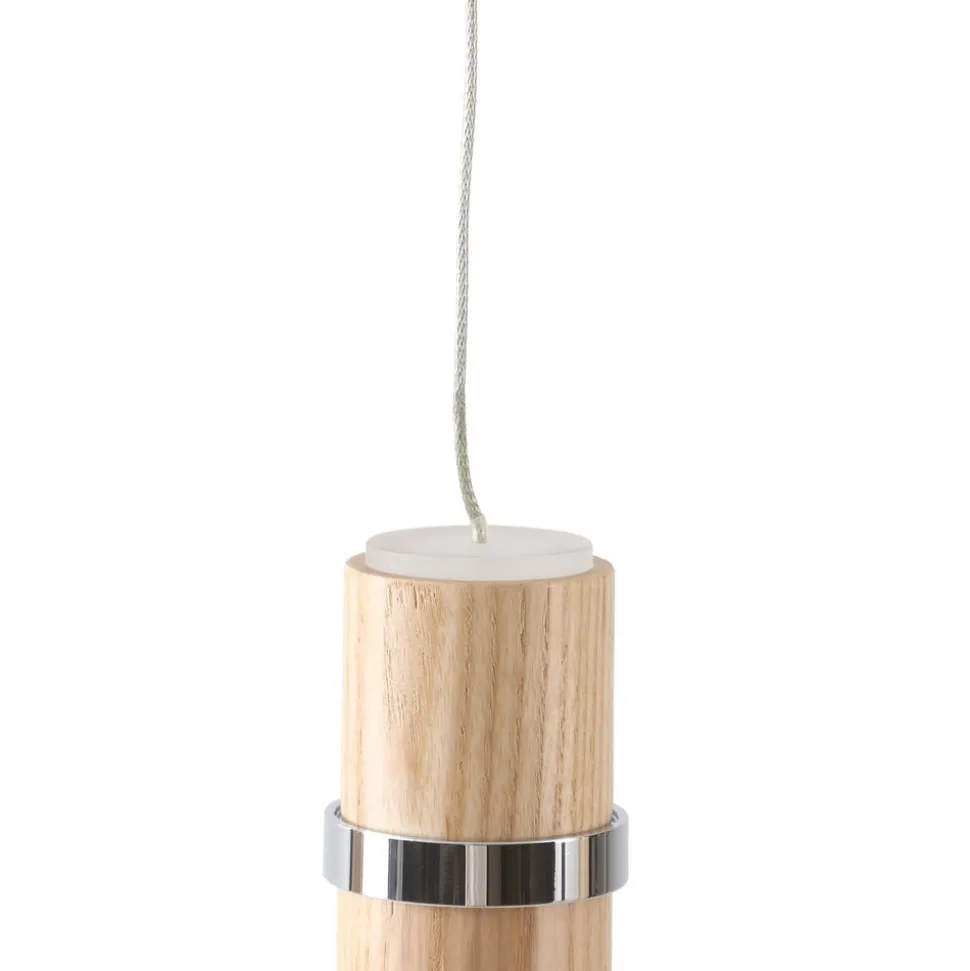 Lucande LED-pendel Nojus, træ, op/ned, Ø 6 cm