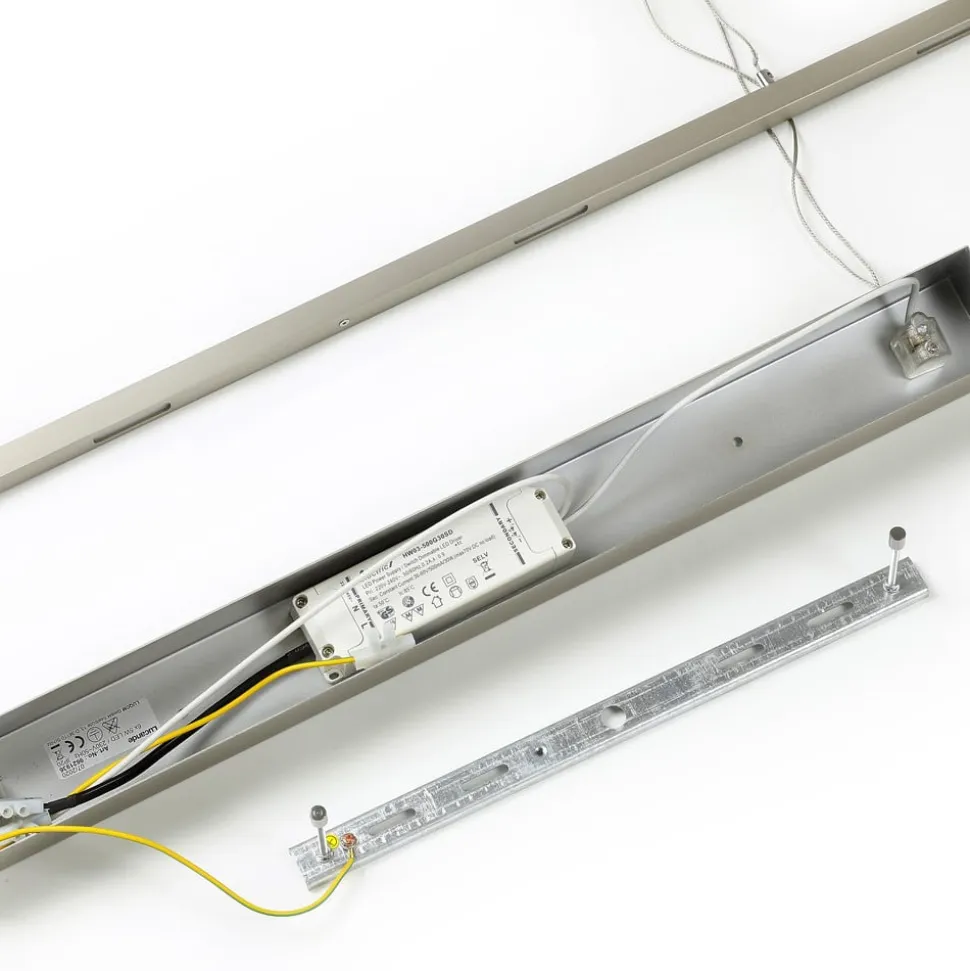 Lucande LED-pendellampe Arnik, 140 cm, nikkelfarvet, dæmpbar