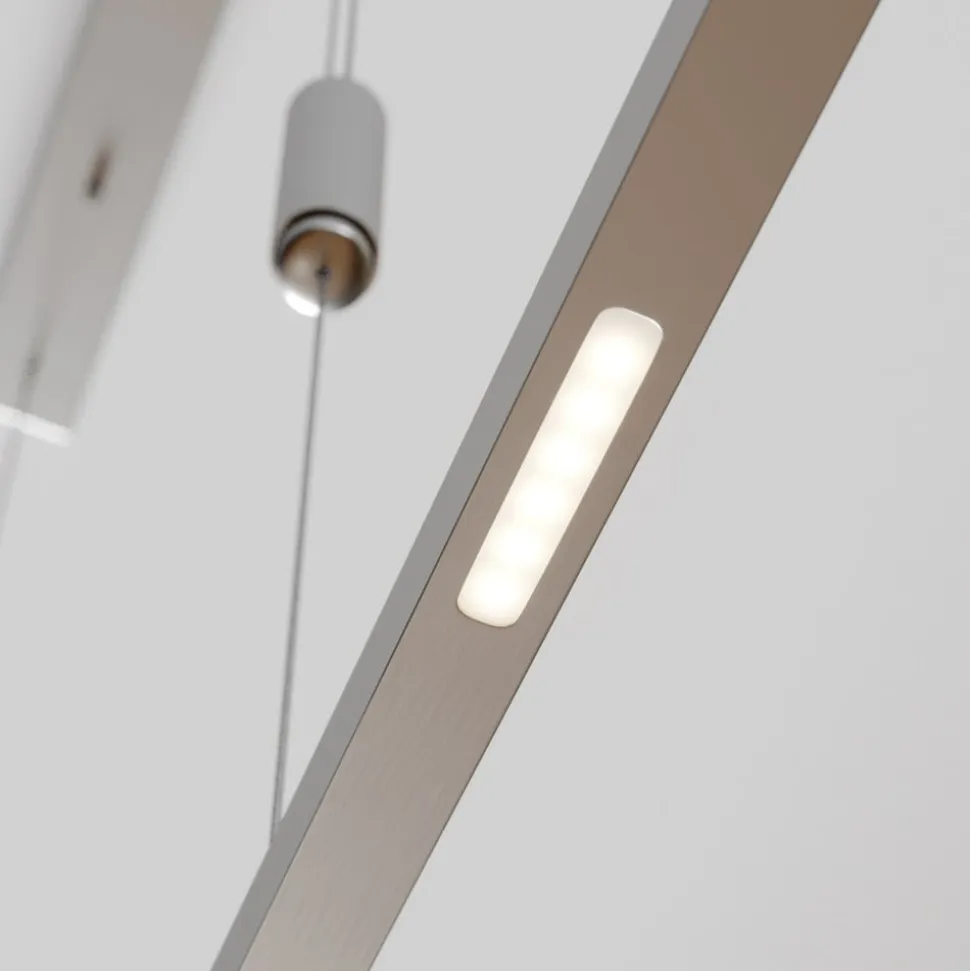 Lucande LED-pendellampe Arnik, 140 cm, nikkelfarvet, dæmpbar