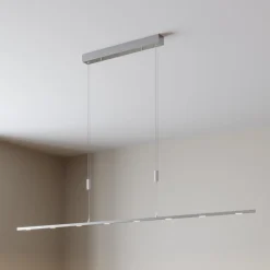 Lucande LED-pendellampe Arnik, 180 cm, nikkelfarvet, dæmpbar