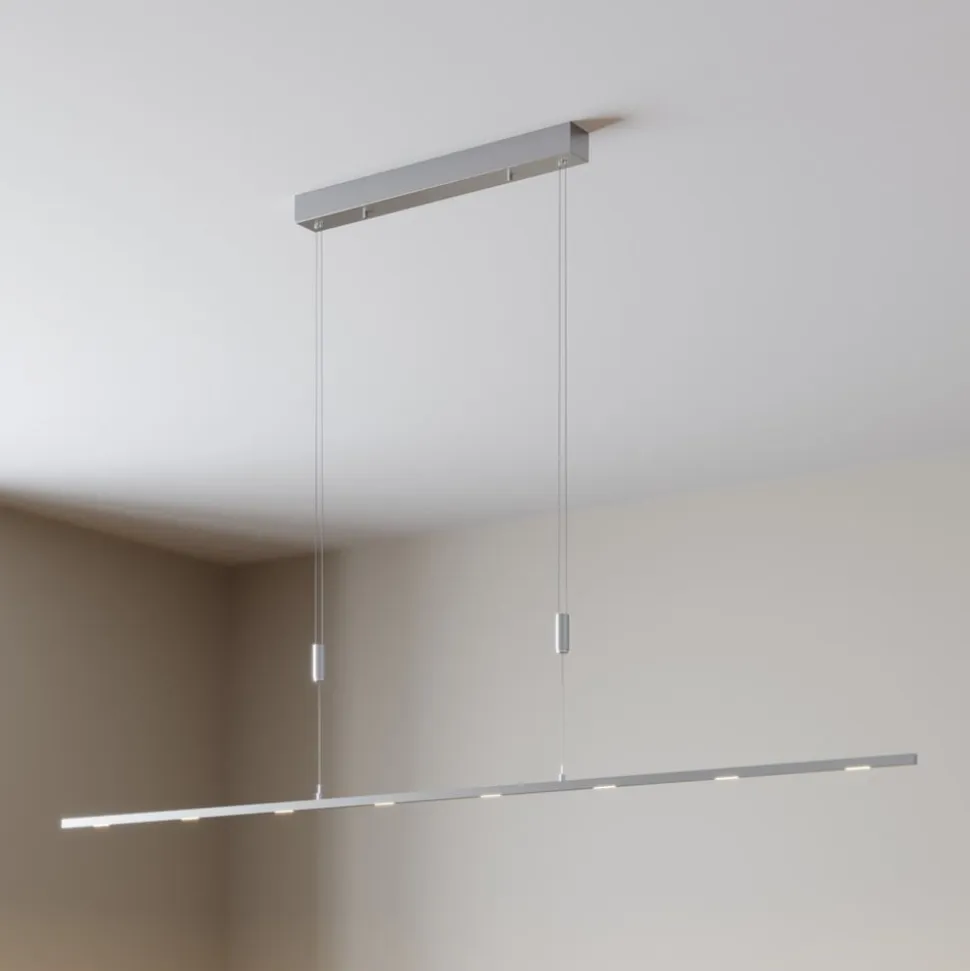Lucande LED-pendellampe Arnik, 180 cm, nikkelfarvet, dæmpbar