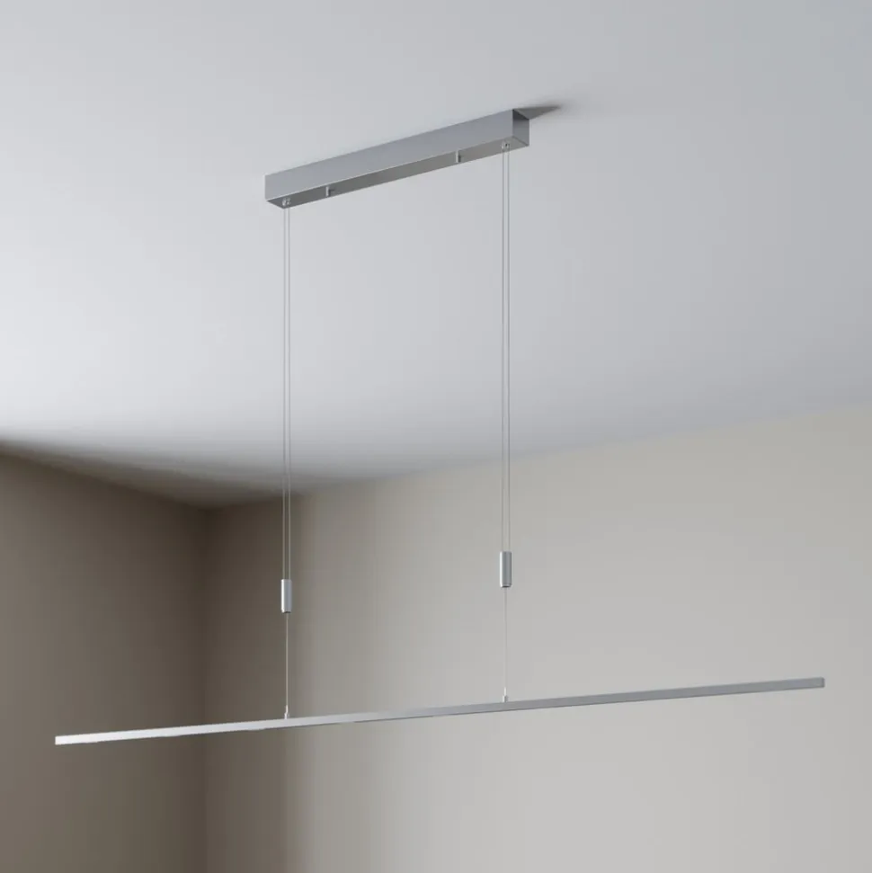 Lucande LED-pendellampe Arnik, 180 cm, nikkelfarvet, dæmpbar