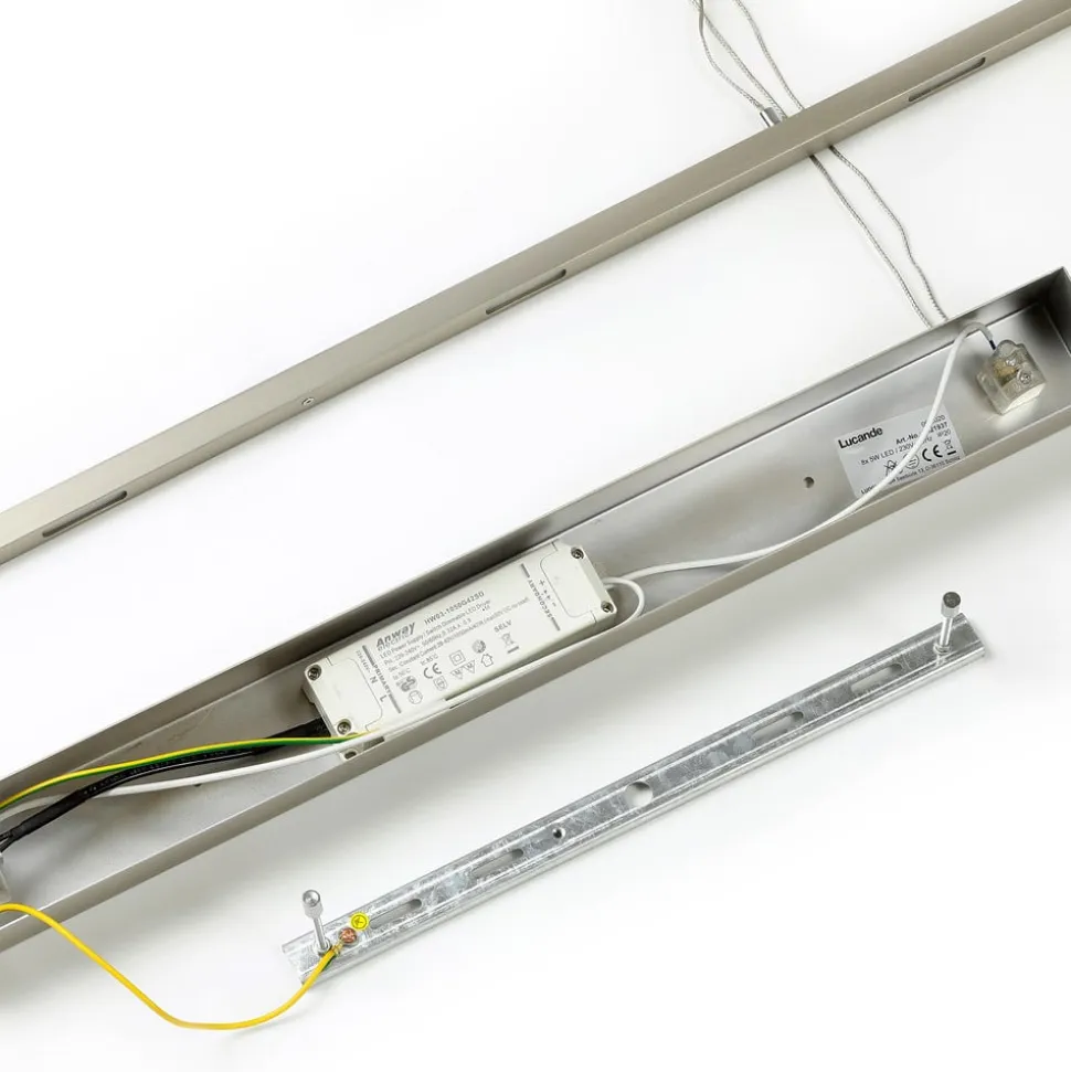 Lucande LED-pendellampe Arnik, 180 cm, nikkelfarvet, dæmpbar