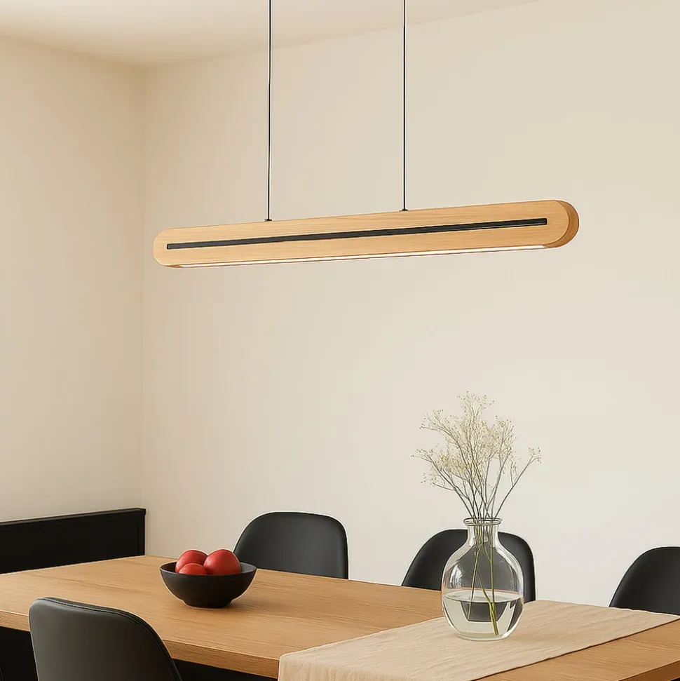 Lucande LED-pendellampe Darnor, træ, CCT, længde 100 cm