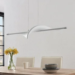 Lucande LED-pendellampe Edano, 122 cm, hvid, tekstil, dæmpbar