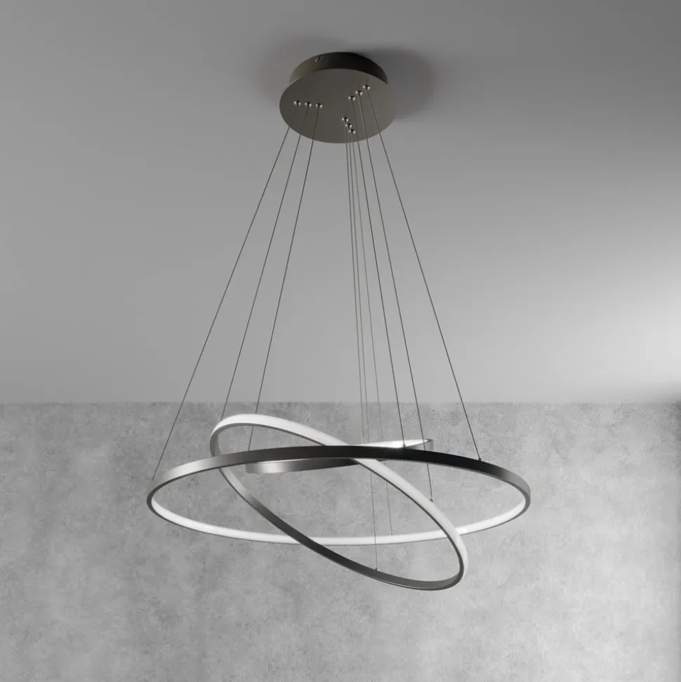 Lucande LED-pendellampe Ezana, nikkel, metal, Ø 80 cm