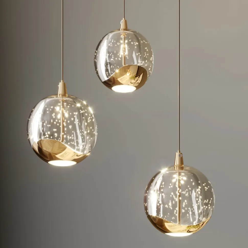 Lucande LED-pendellampe Hayley, Ø 25 cm, 3 lyskilder, guld, glas