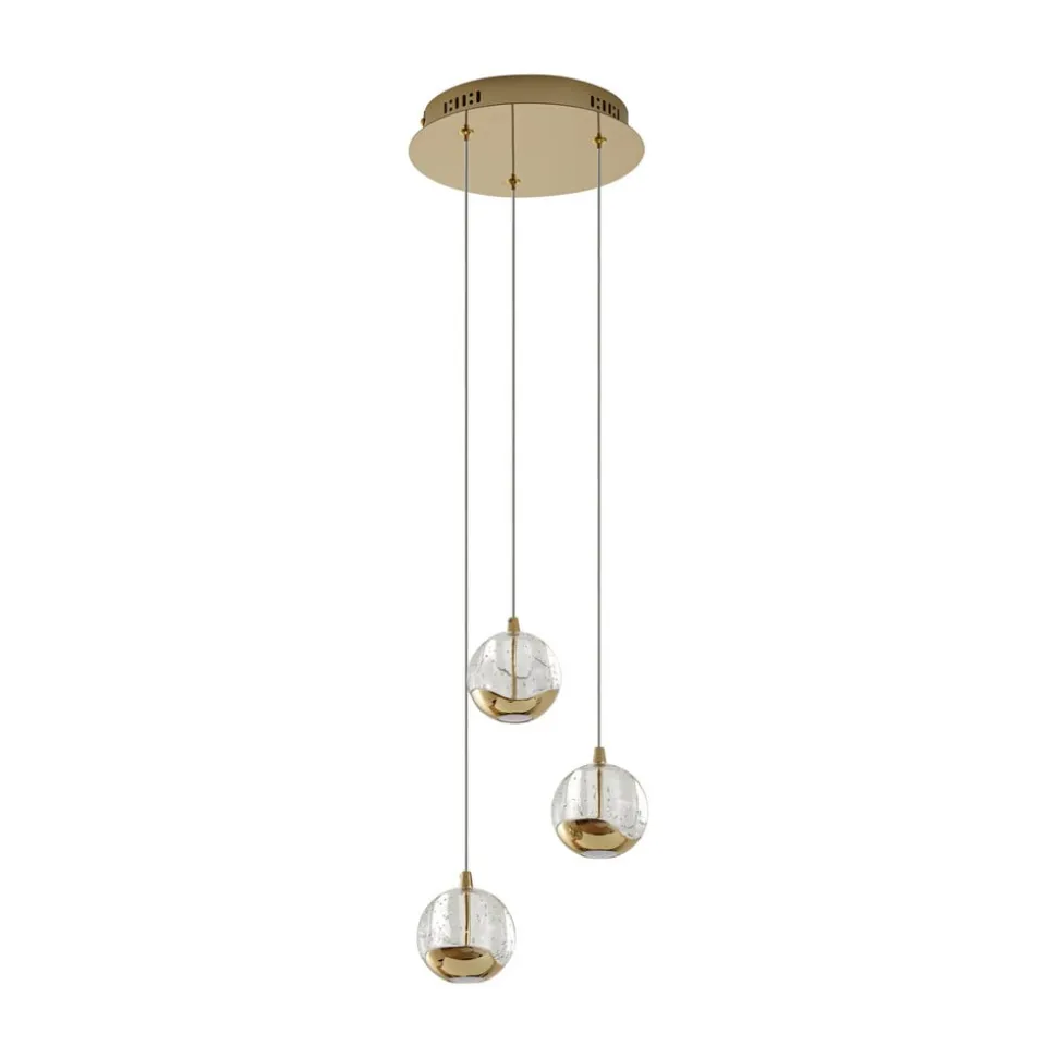 Lucande LED-pendellampe Hayley, Ø 25 cm, 3 lyskilder, guld, glas