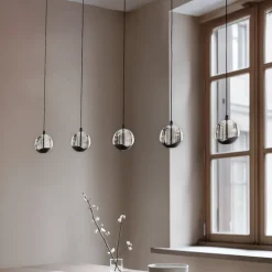Lucande LED-pendellampe Hayley, sort, 5 lyskilder, aflang