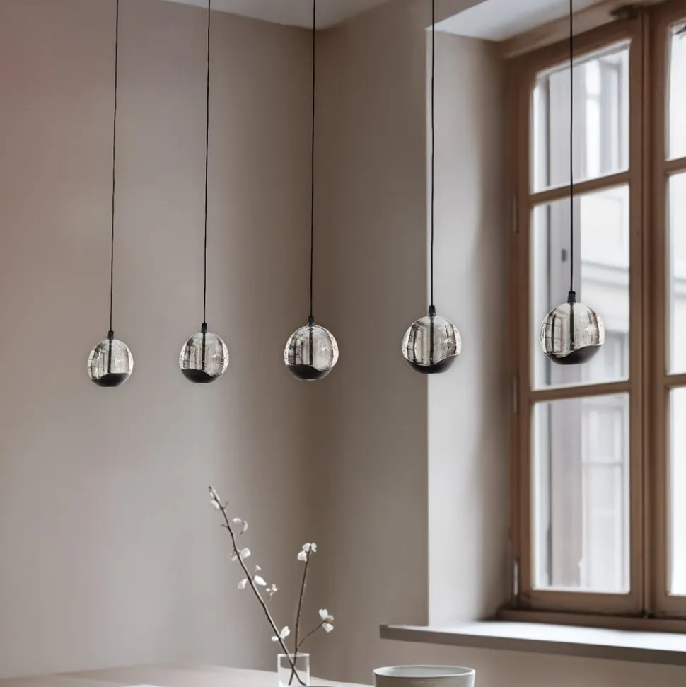 Lucande LED-pendellampe Hayley, sort, 5 lyskilder, aflang