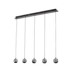 Lucande LED-pendellampe Hayley, sort, 5 lyskilder, aflang