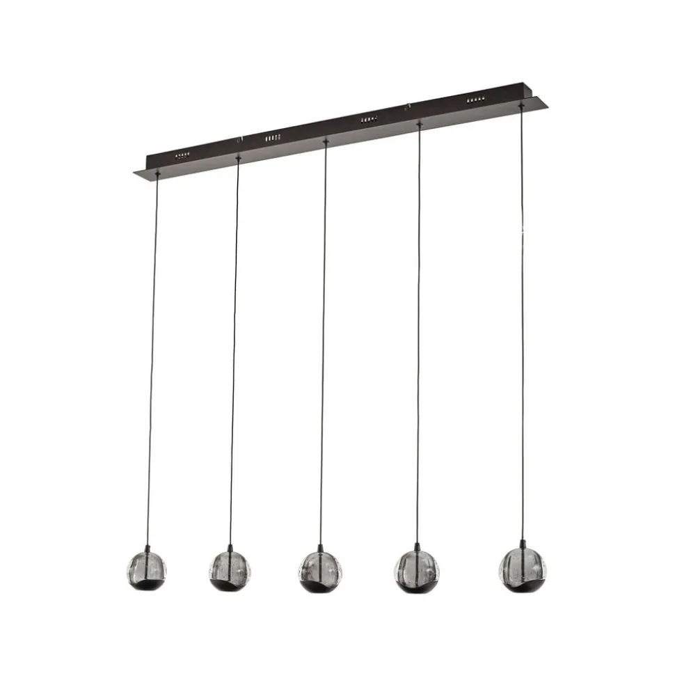 Lucande LED-pendellampe Hayley, sort, 5 lyskilder, aflang