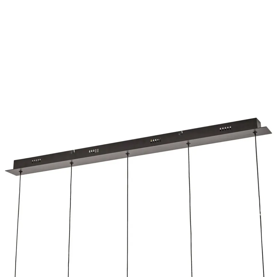 Lucande LED-pendellampe Hayley, sort, 5 lyskilder, aflang