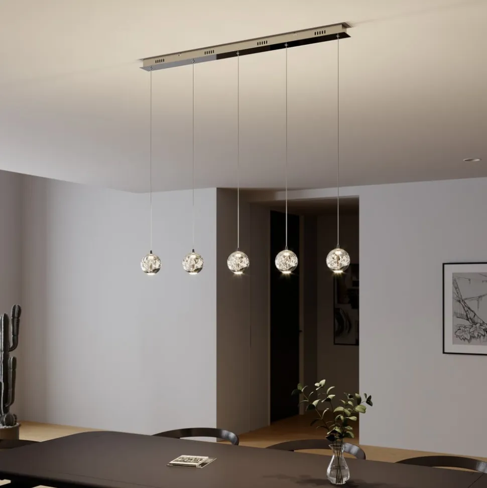 Lucande LED-pendellampe Hayley, 96 cm, 5 lyskilder, krom, glas