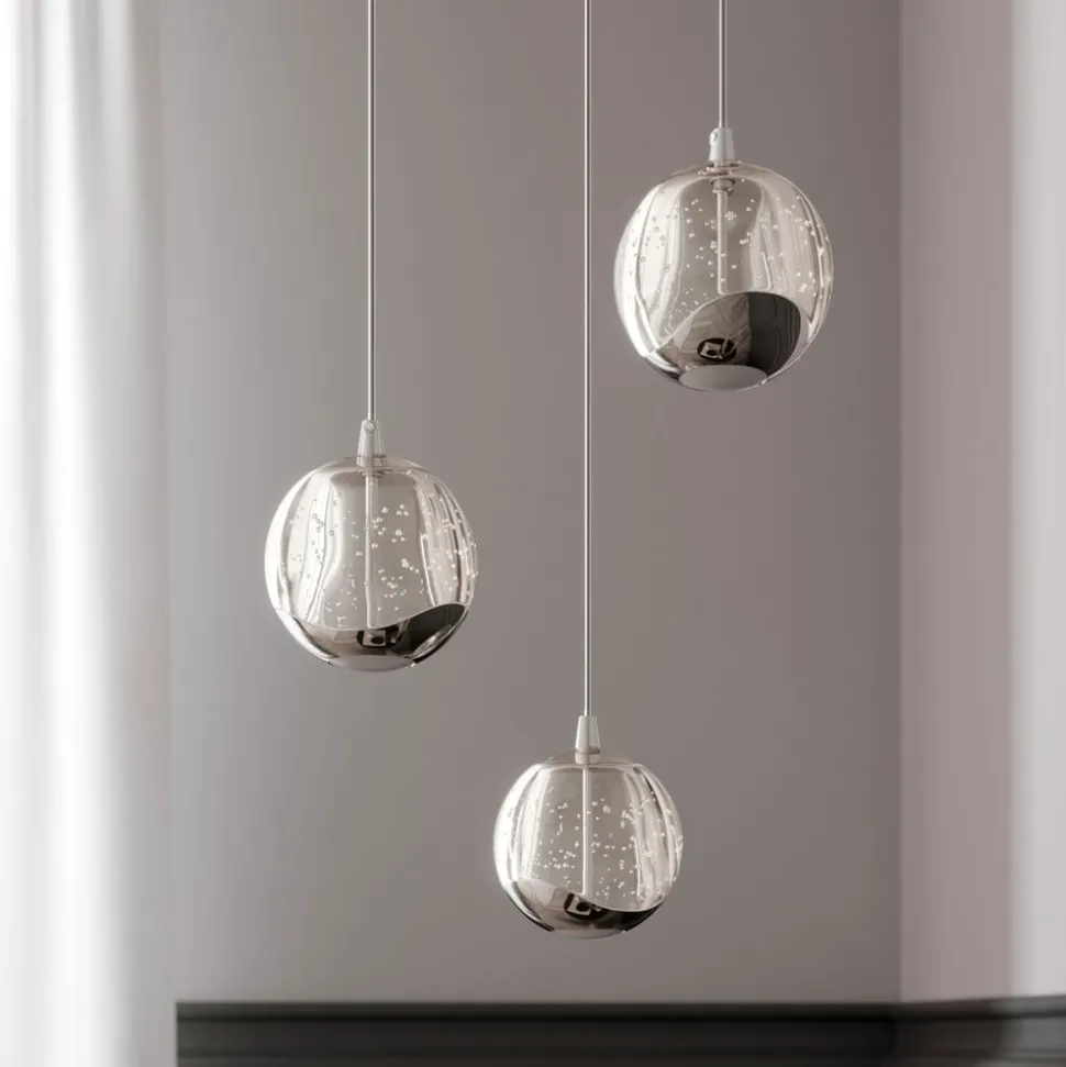 Lucande LED-pendellampe Hayley, Ø 25 cm, 3 lyskilder, krom, glas