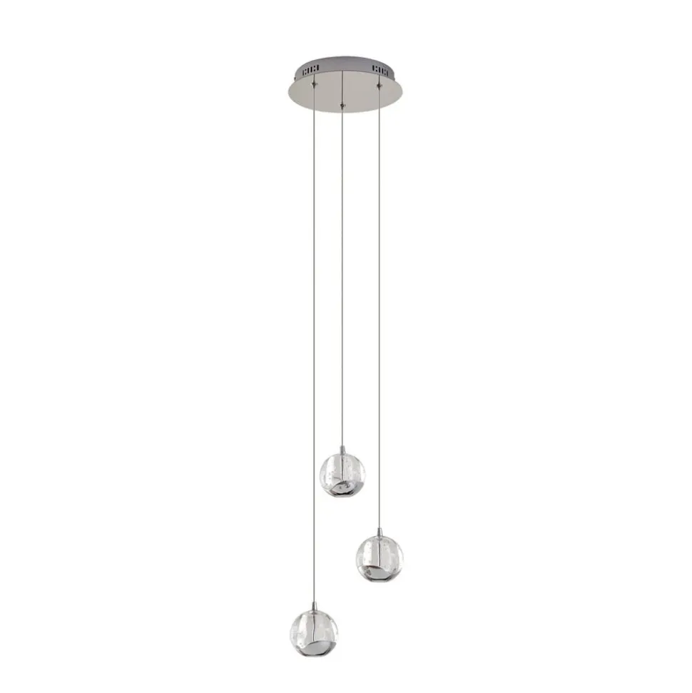 Lucande LED-pendellampe Hayley, Ø 25 cm, 3 lyskilder, krom, glas