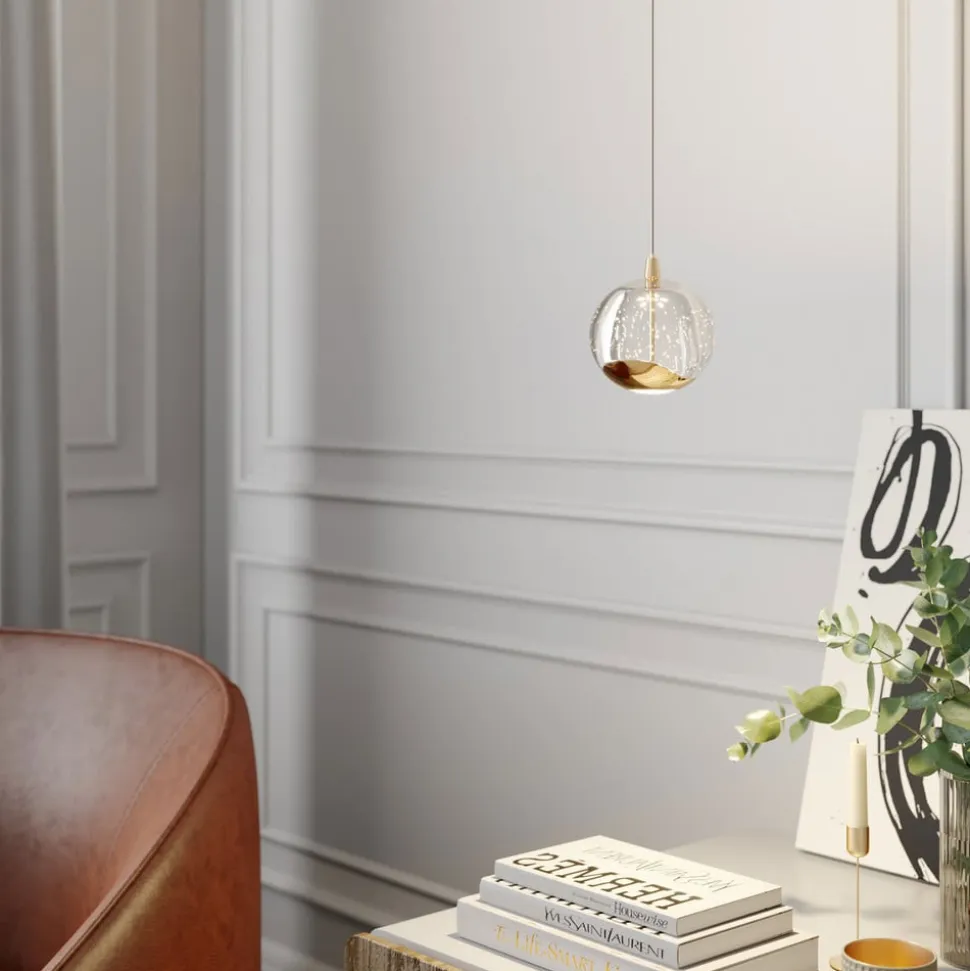 Lucande LED-pendellampe Hayley, Ø 9 cm, guldfarvet, glas