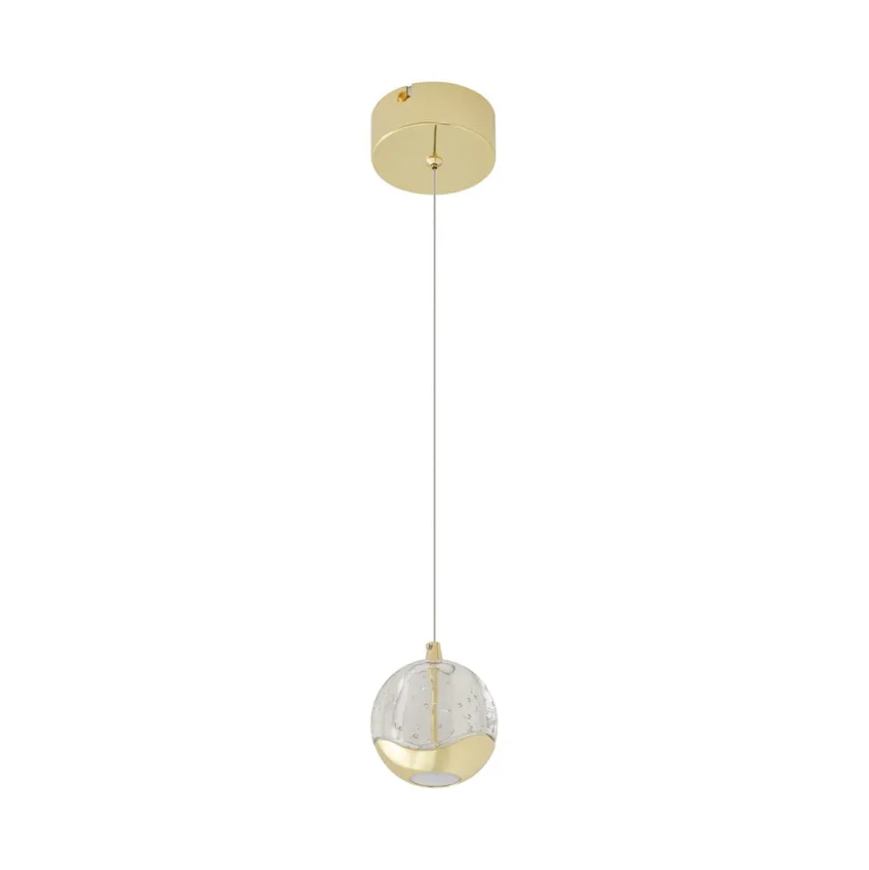 Lucande LED-pendellampe Hayley, Ø 9 cm, guldfarvet, glas
