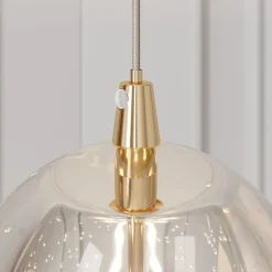 Lucande LED-pendellampe Hayley, Ø 9 cm, guldfarvet, glas