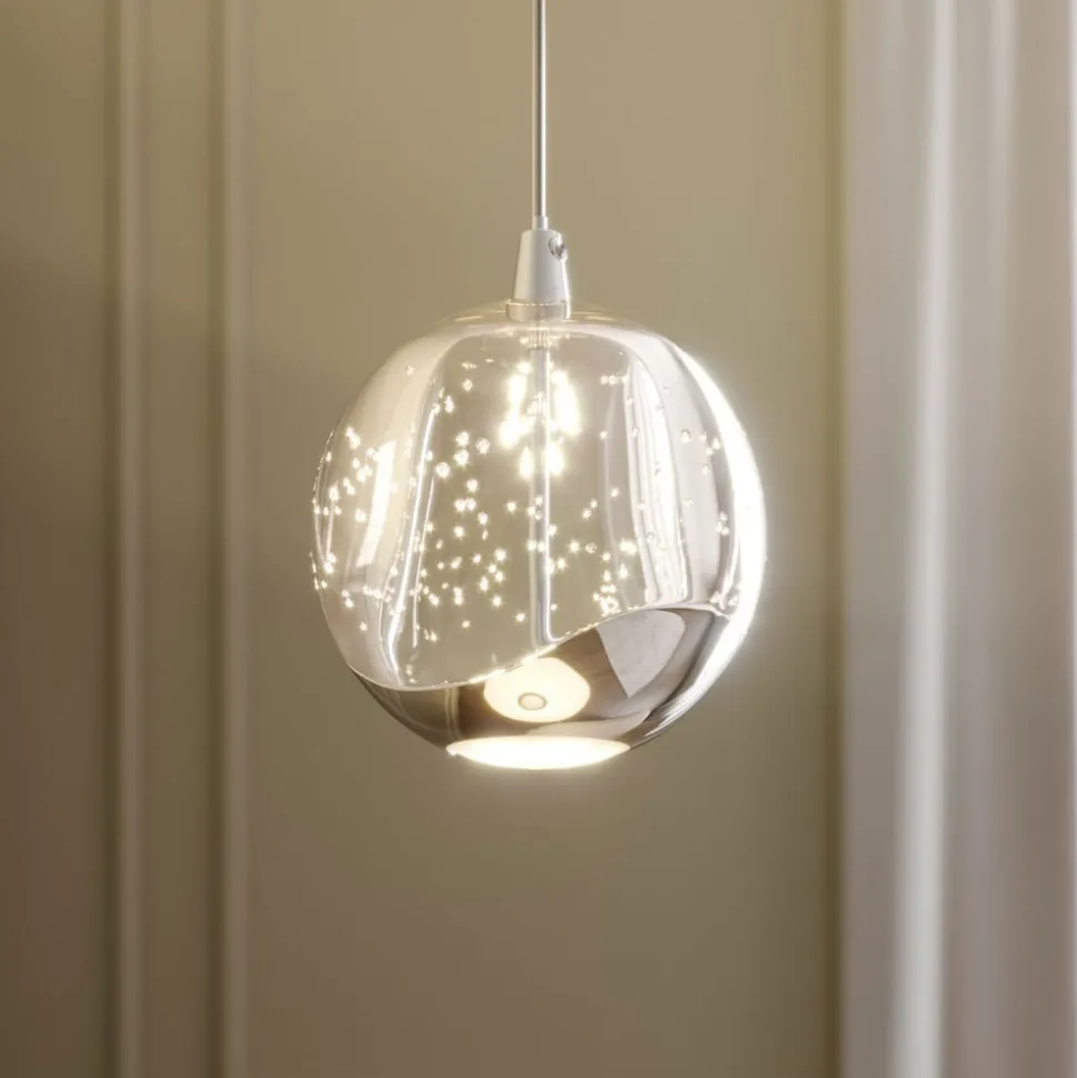 Lucande LED-pendellampe Hayley, Ø 9 cm, kromfarvet, glas