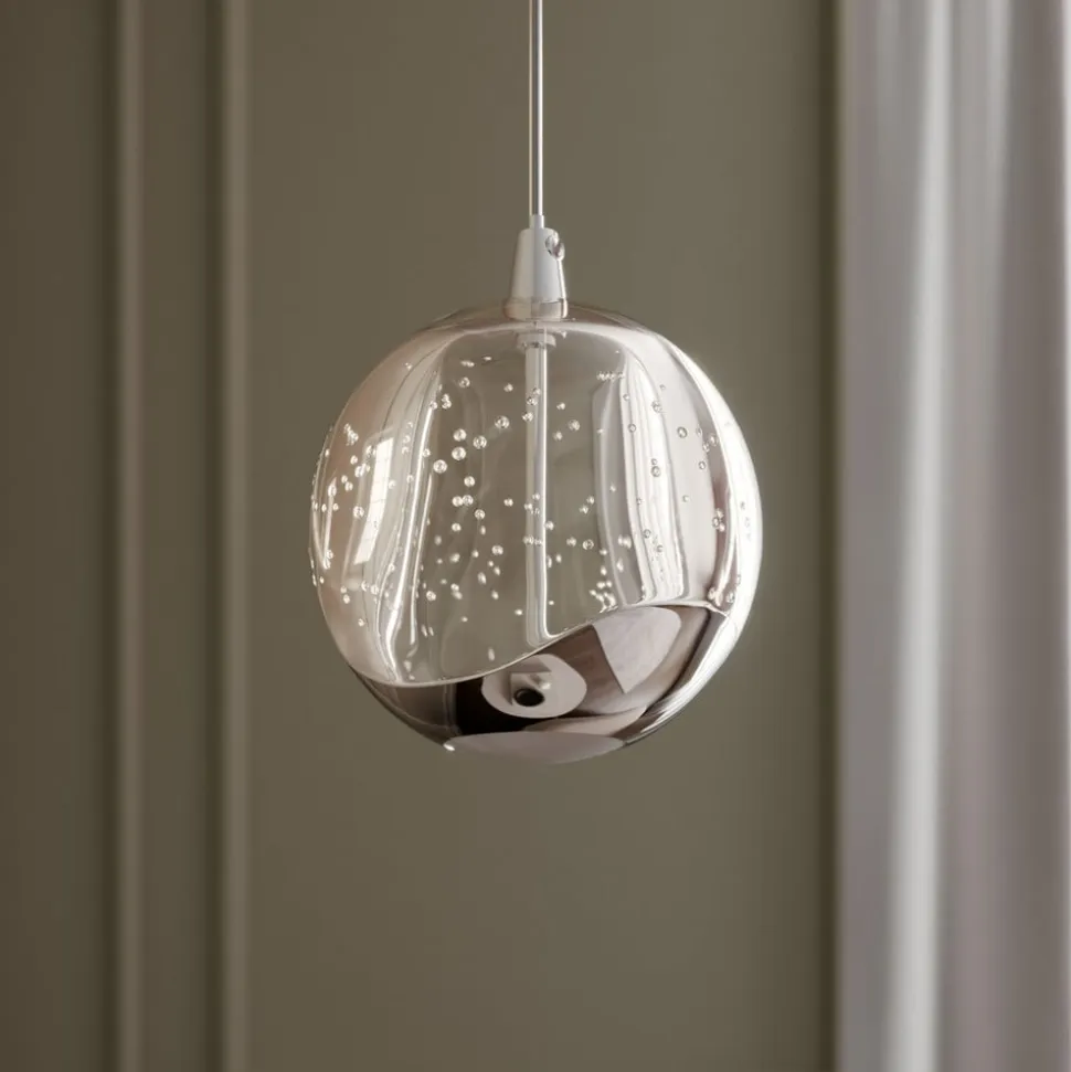 Lucande LED-pendellampe Hayley, Ø 9 cm, kromfarvet, glas