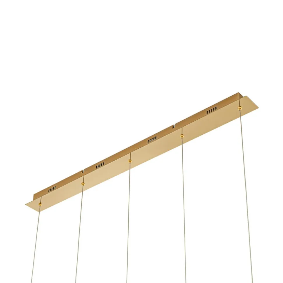 Lucande LED-pendellampe Hayley, 96 cm, 5 lyskilder, guld, glas