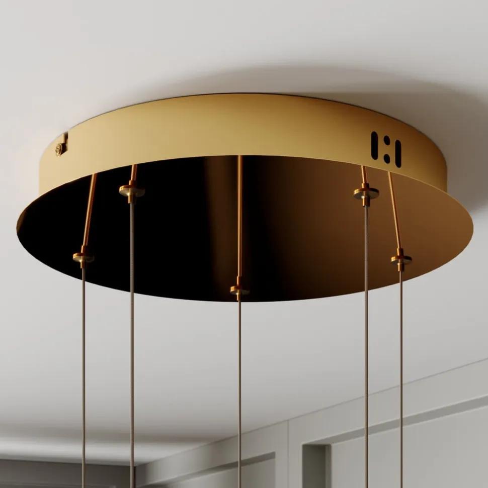 Lucande LED-pendellampe Hayley, Ø 30 cm, 5 lyskilder, guld, glas