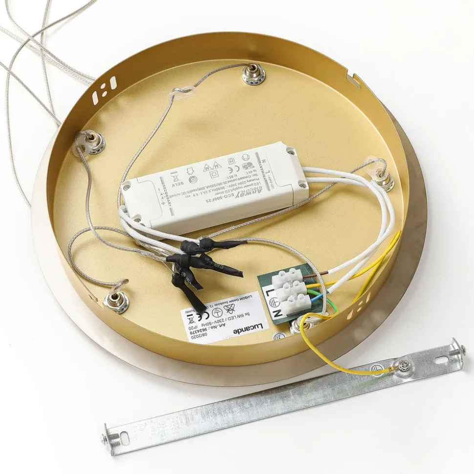 Lucande LED-pendellampe Hayley, Ø 30 cm, 5 lyskilder, guld, glas