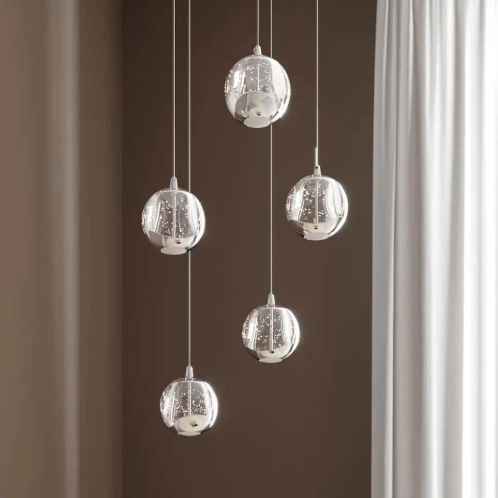 Lucande LED-pendellampe Hayley, Ø 30 cm, 5 lyskilder, krom, glas