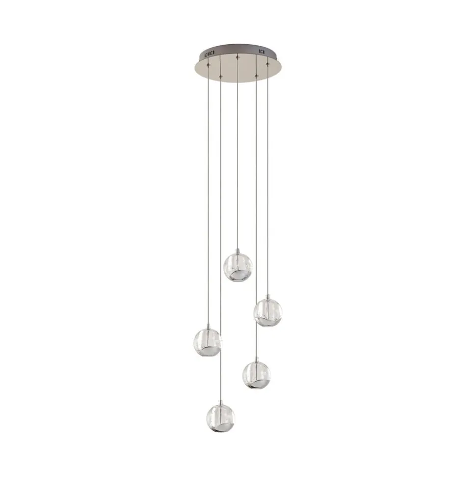 Lucande LED-pendellampe Hayley, Ø 30 cm, 5 lyskilder, krom, glas