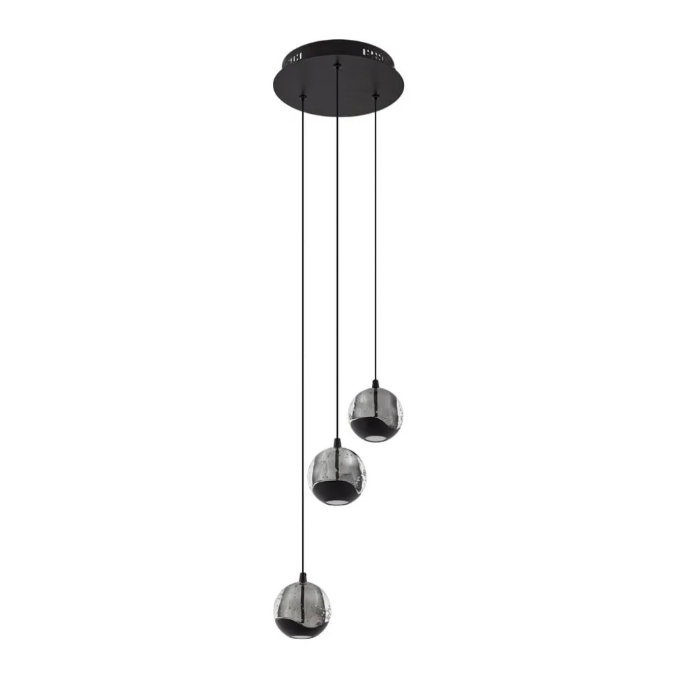 Lucande LED-pendellampe Hayley, sort, 3 lyskilder, glas