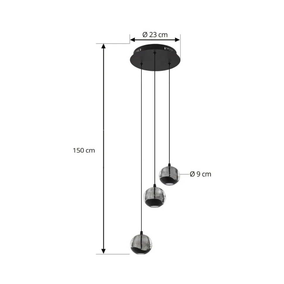 Lucande LED-pendellampe Hayley, sort, 3 lyskilder, glas