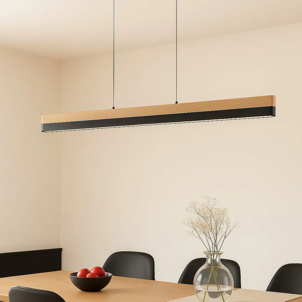 Lucande LED-pendellampe Holven, træ, CCT, længde 113 cm