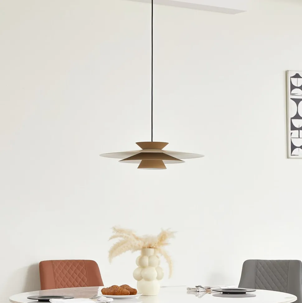Lucande LED-pendellampe Livie, beige, aluminium, Ø 50 cm