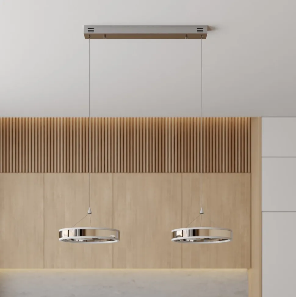 Lucande LED-pendellampe Lyani, 85 cm, 2 lyskilder, krom, dæmpbar