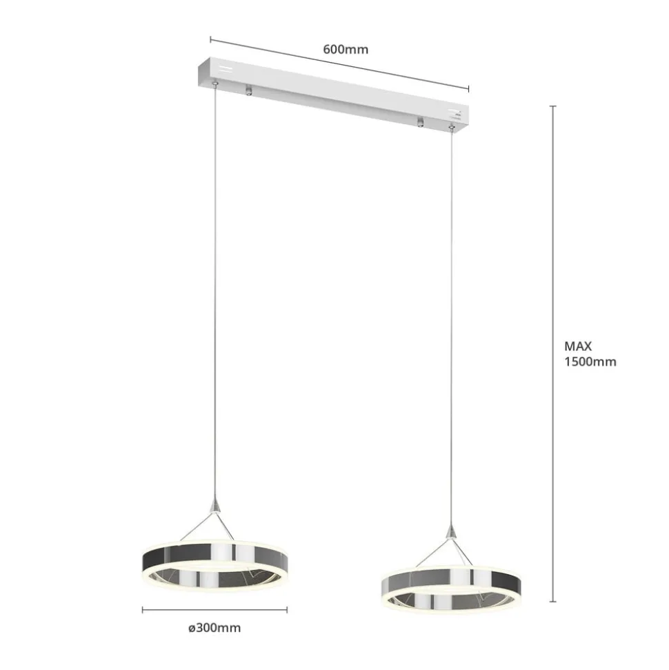 Lucande LED-pendellampe Lyani, 85 cm, 2 lyskilder, krom, dæmpbar
