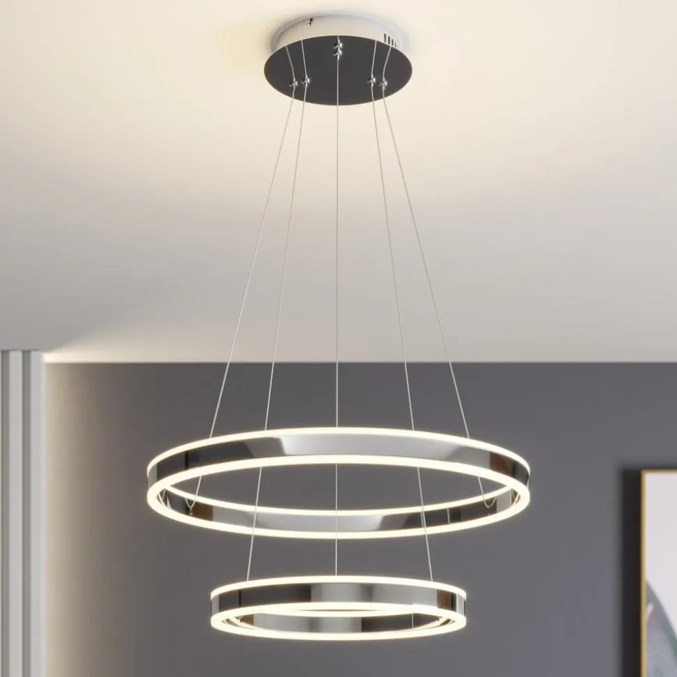 Lucande LED-pendellampe Lyani, 60 cm, 2 lyskilder, krom, dæmpbar