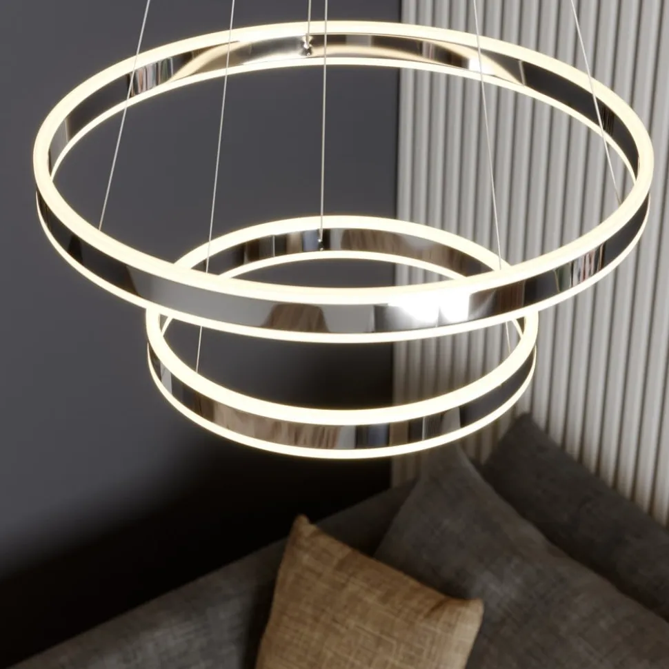 Lucande LED-pendellampe Lyani, 60 cm, 2 lyskilder, krom, dæmpbar