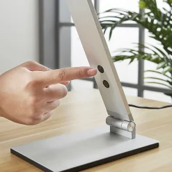 Lucande LED-skrivebordslampe Nicano, grå, metal, dæmpbar.