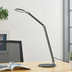 Lucande LED-skrivebordslampe Mion, 41 cm, rund, dæmpbar