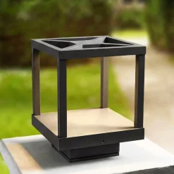 Lucande LED-sokkellampe Lealan, sort, metal, 23 cm, IP54