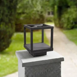 Lucande LED-sokkellampe Lealan, sort, metal, 23 cm, IP54