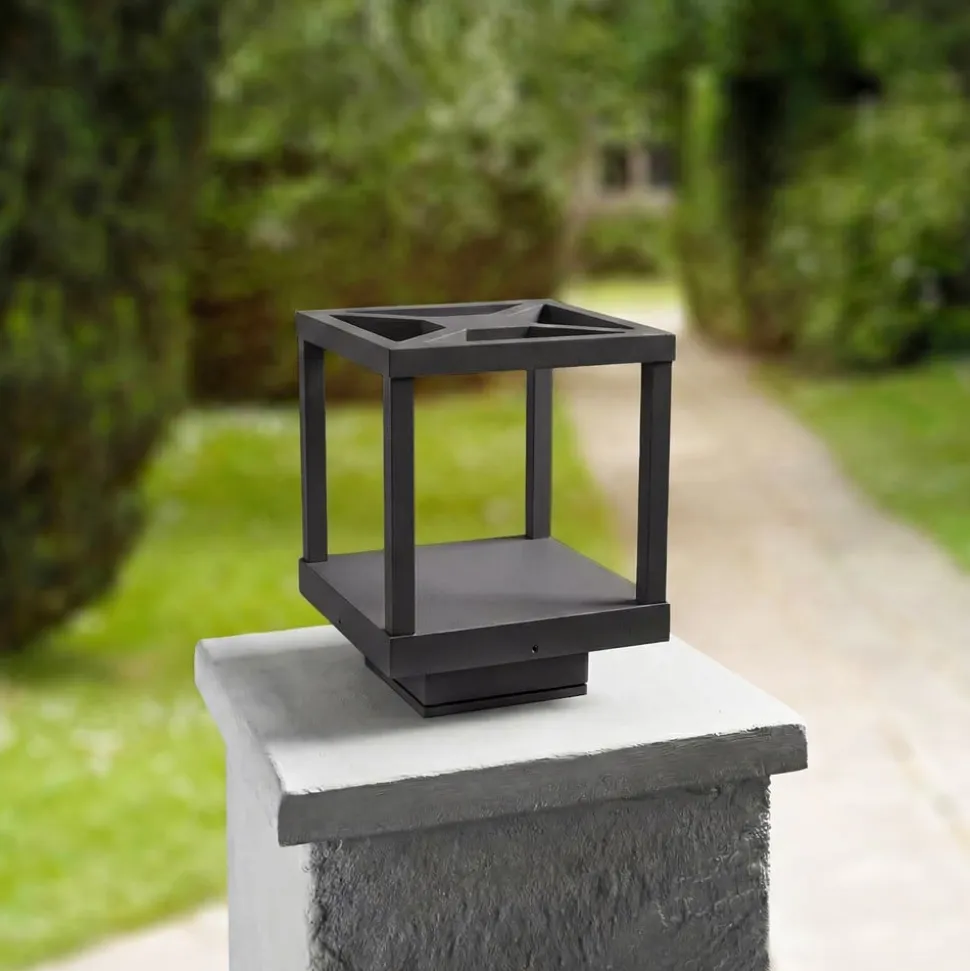 Lucande LED-sokkellampe Lealan, sort, metal, 23 cm, IP54