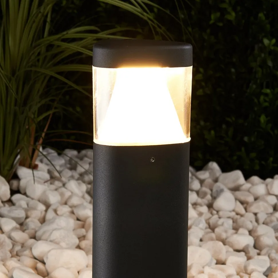 Lucande LED-sokkellampe Milou, højde 30 cm, antracit, aluminium