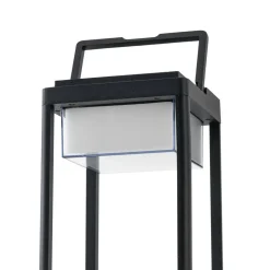 Lucande LED-solcellebordlampe Tilena, kantet, sort, dæmpbar