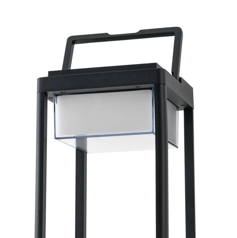 Lucande LED-solcellebordlampe Tilena, kantet, sort, dæmpbar