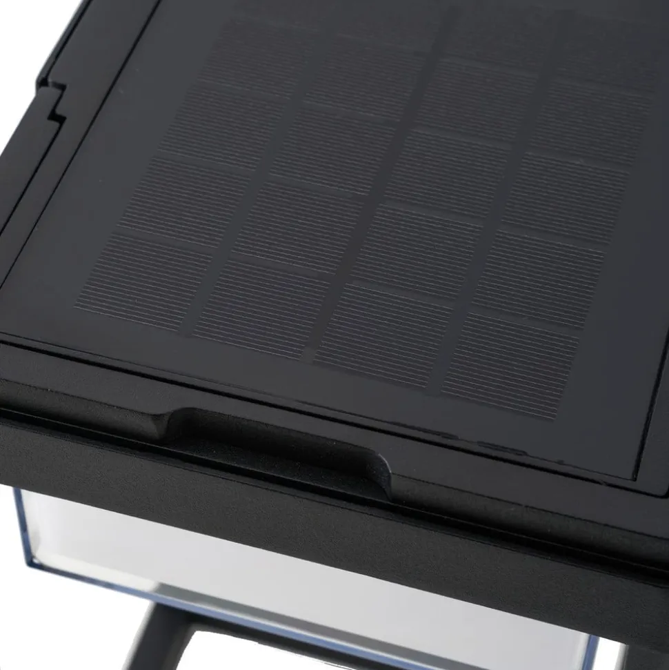 Lucande LED-solcellebordlampe Tilena, kantet, sort, dæmpbar